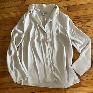 H&M Cream Silk Button Up Long-Sleeved Shirt, Size M